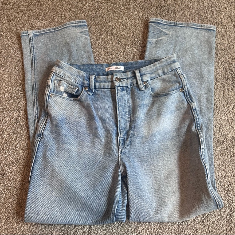 Good American Good Curve Light Wash High Rise Straight Leg Jean Size 4